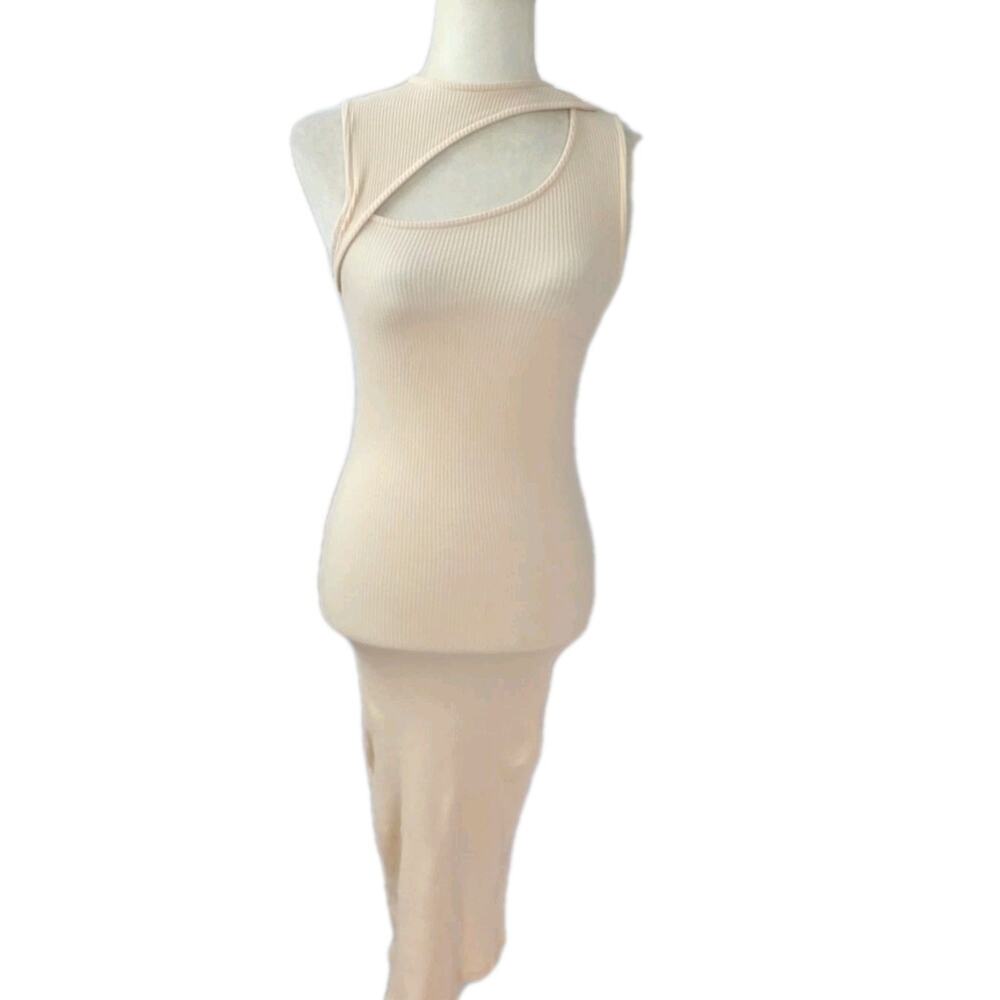 Urban Outfitters Cut Out Ribbed Bodycon Midi Dress Sleeveless S Cream Ivory New